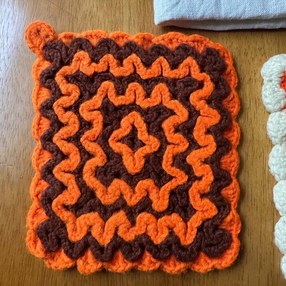 Cottage Core Kitchen Pot Holder Tea Towel Set Orange Brown Fall Thanksgiving